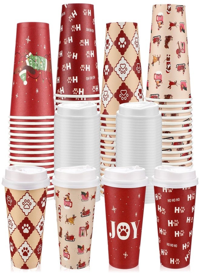 Ferrochef 60 Pcs 12oz Christmas Paper Cups with Lids Disposable Cute Holiday Dachshund Party Hot Chocolate Coffee Cups for Xmas Dachshund Birthday Party Decor Supplies, 4 Designs - Image 1